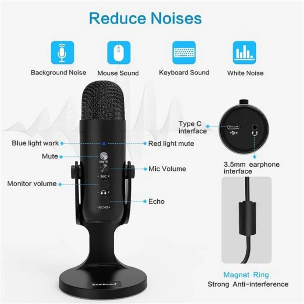 USB Microphone,Condenser Computer PC Mic,Plug&Play Gaming Microphones for PS 4&5
